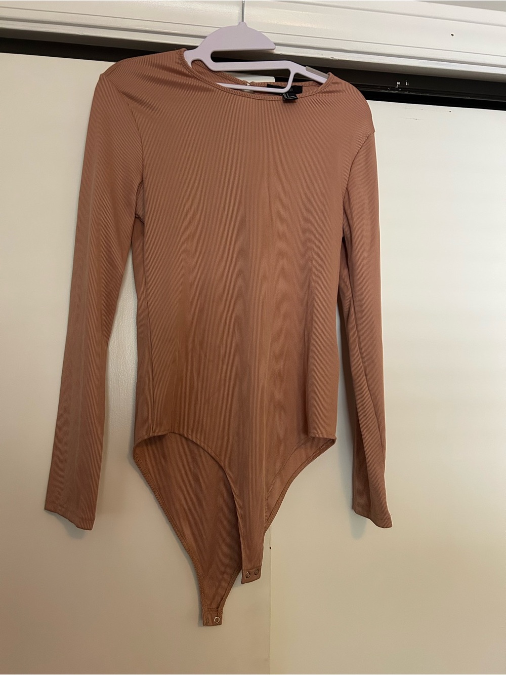 Forever21 Long Sleeve Ribbed Bodysuit in Dusty Rose